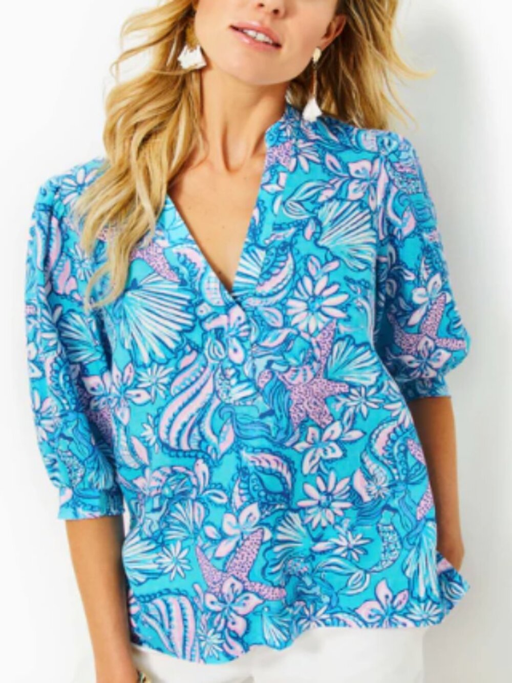 Lilly Pulitzer Mialeigh Elbow Sleeve Top sz 14